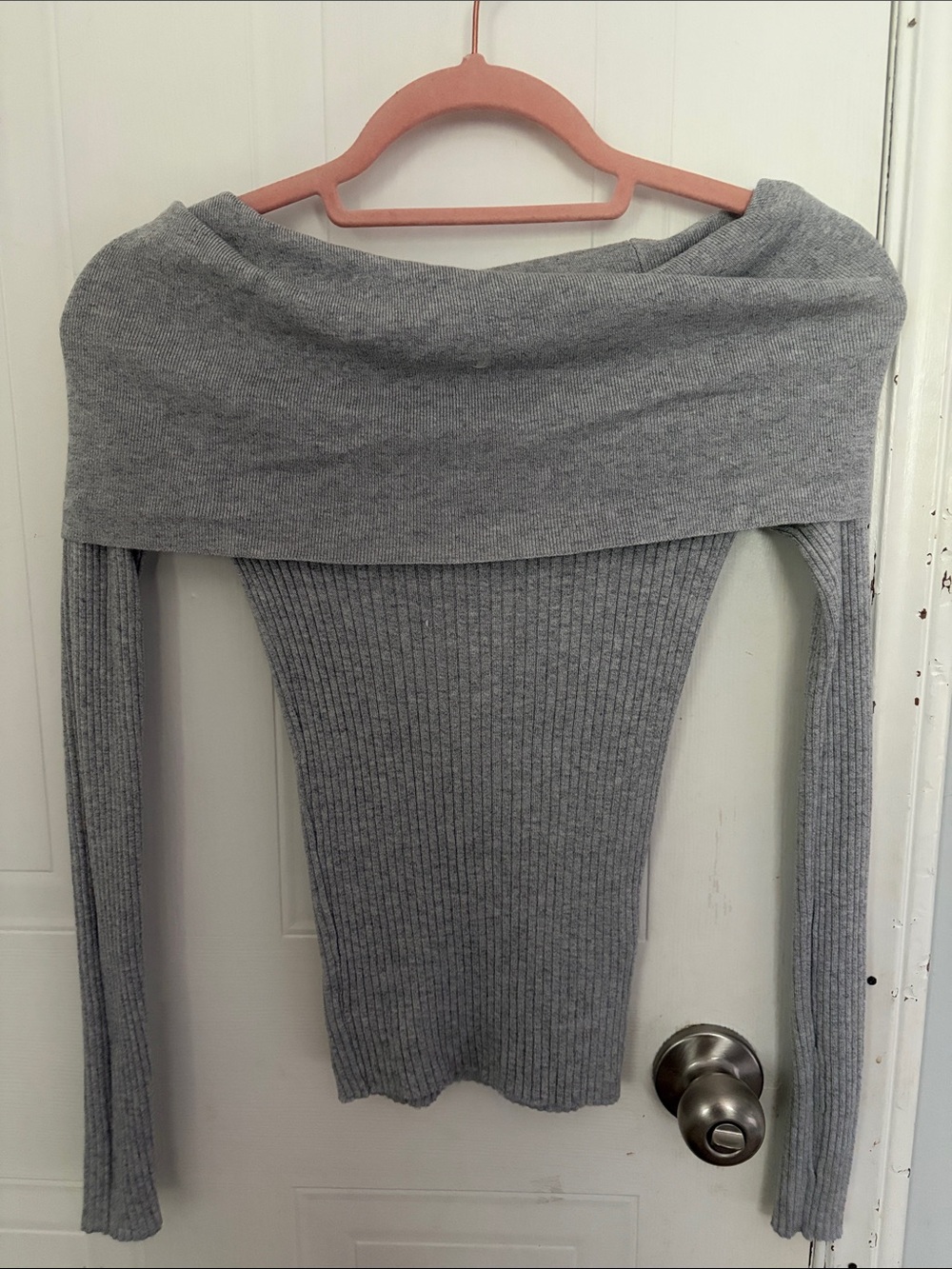Ardene Gray Off-the-Shoulder Ribbed Sweater